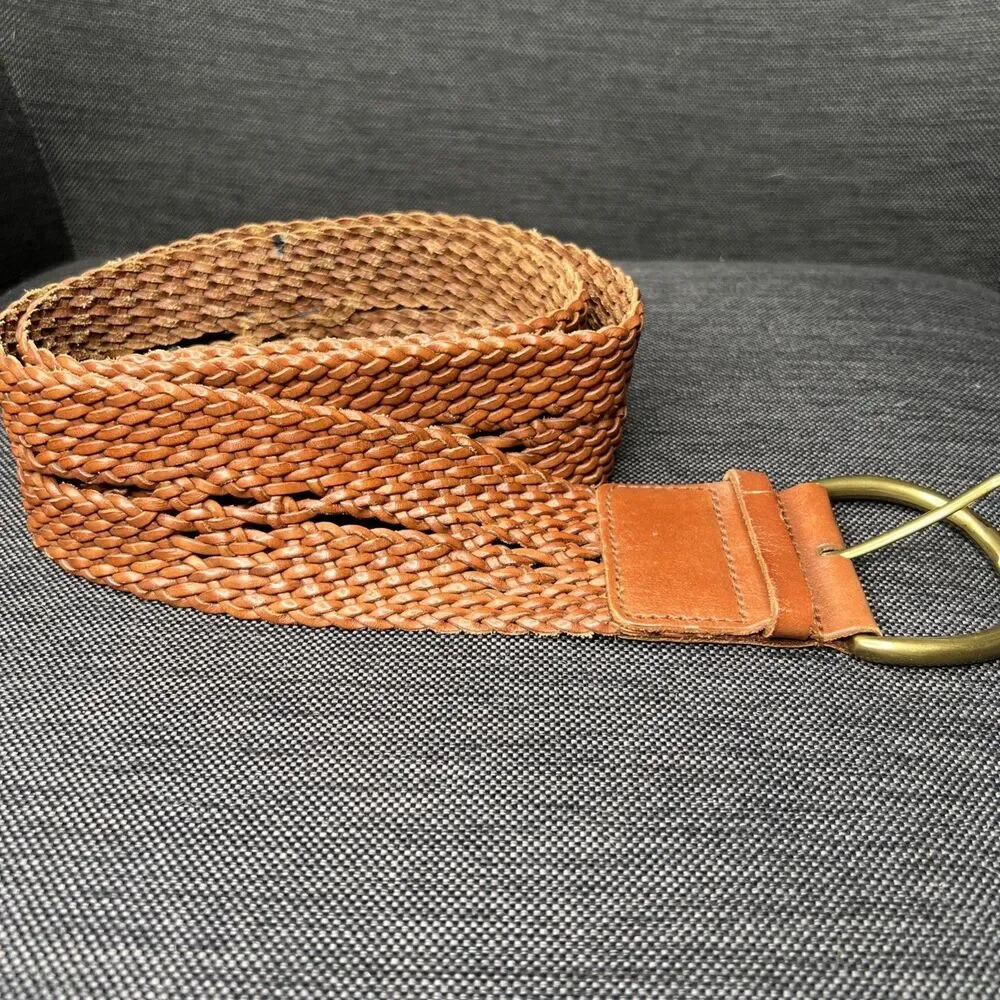 The Limited Italian Braided Leather Belt Wide Waist Cincher Medium Fits 32”-38”